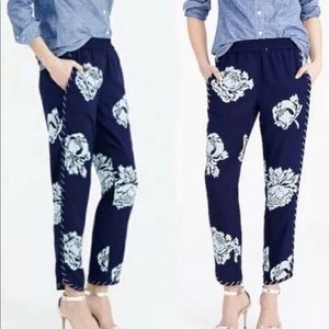 J Crew Navy Reese Pants in Graphic Peony Floral